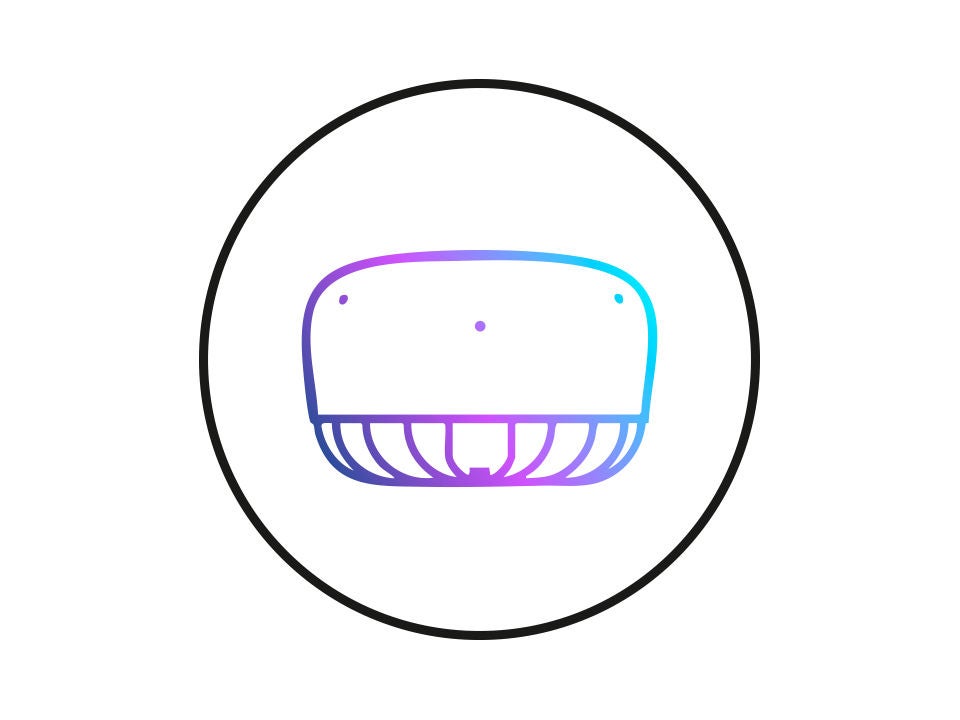 Ein WATCHMAN-Implantat mit Farbverlauf in einem schwarzen Kreis.