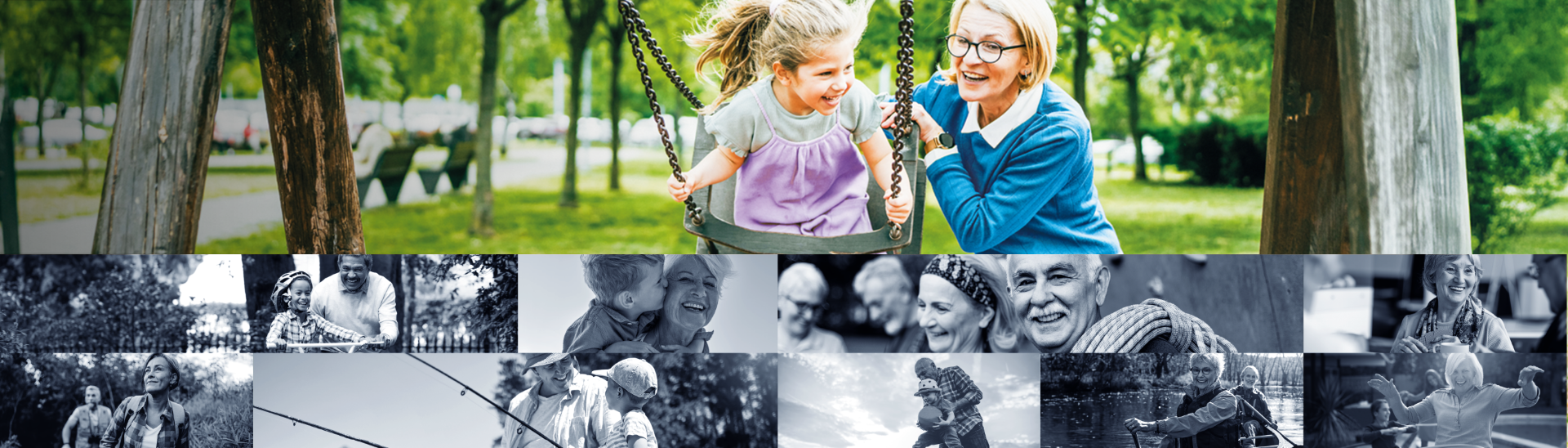 Collage of active people enjoying their families and the outdoors.