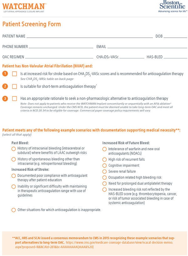 Screenshot of patient screening and referral form