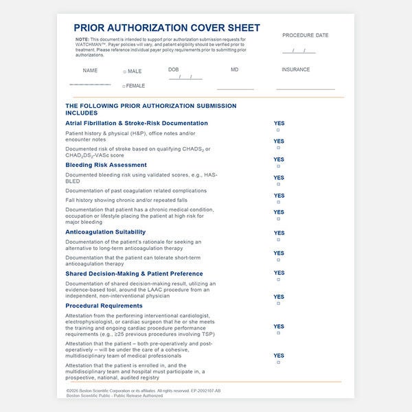 WATCHMAN Prior Authorization Checklist
