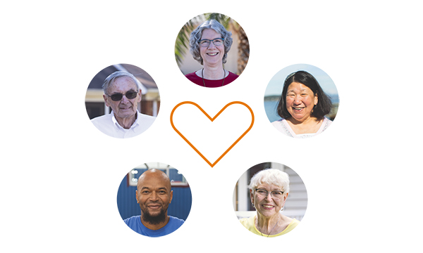 Images of WATCHMAN patients surrounding an orange heart icon.