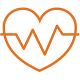 Orange heartbeat inside heart icon.