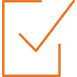Orange check inside box icon.