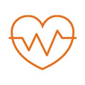 Orange heartbeat within a heart icon.