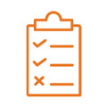 Orange clipboard with checks and an x icon.