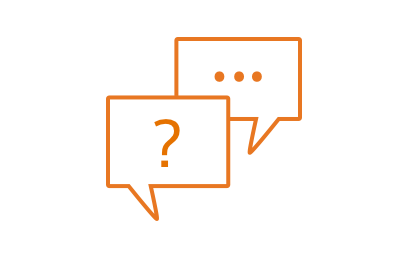 Icon of an illustrated speech bubbles with a question mark and three dots.