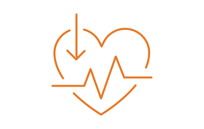 Icon of an illustrated heart and an arrow pointing down above an electrocardiogram line.