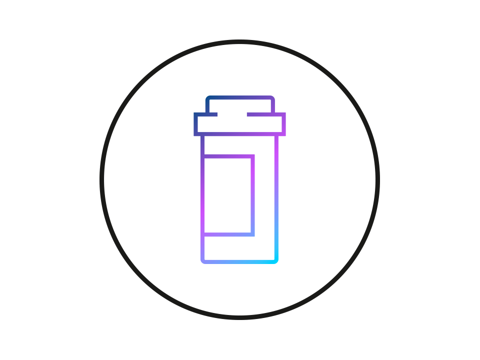 Orange icon of a medication bottle.