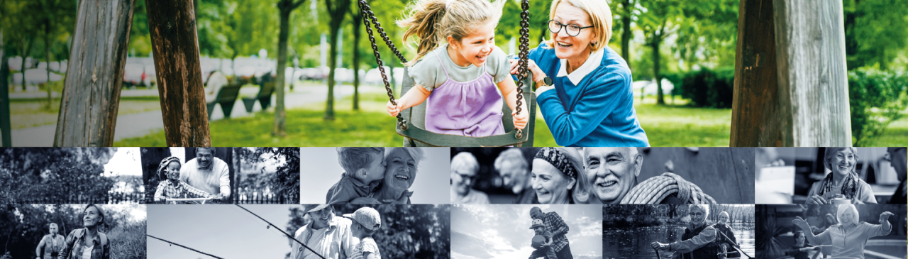 Collage of active people enjoying their families and the outdoors.