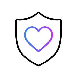 Orange icon of a heart inside a shield.
