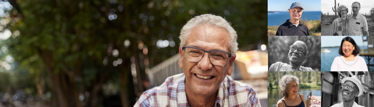 Smiling man outdoors with other images of WATCHMAN patients