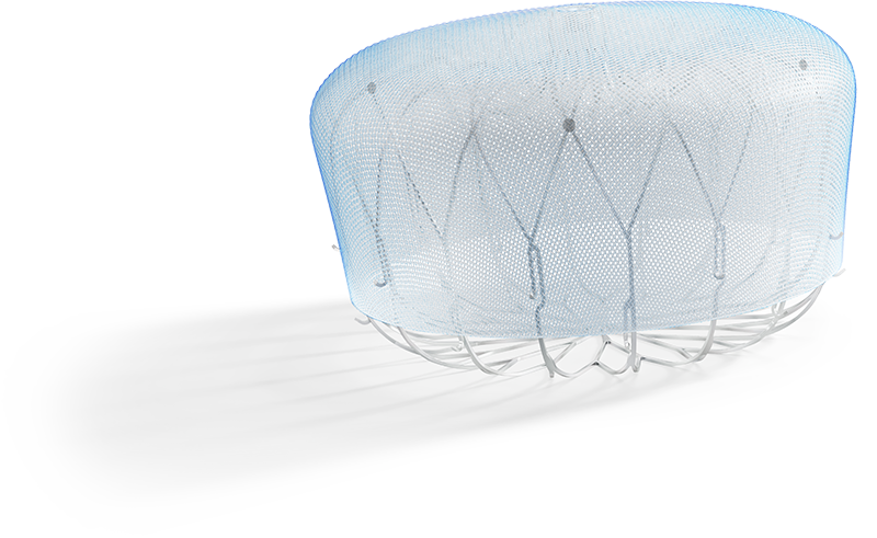 A closeup image of the WATCHMAN FLX Pro implant on a gray background