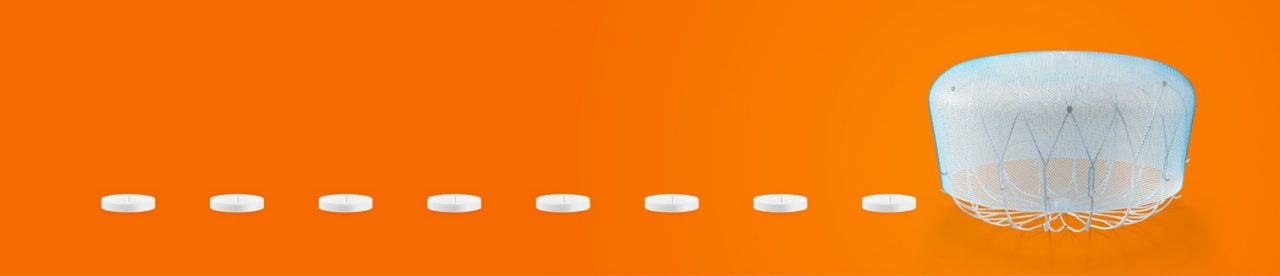 A line of pills ending at the WATCHMAN FLX Pro LAAC Device.