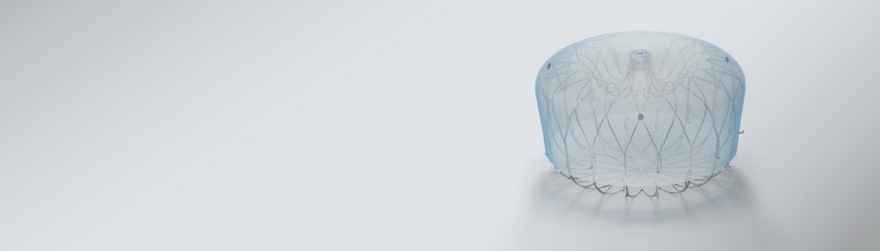 A closeup image of the WATCHMAN FLX Pro implant on a gray background