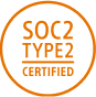 An orange circle with SOC2 TYPE2 Certified inside it.