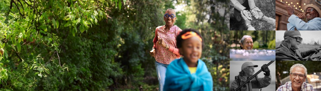 Collage of active people enjoying their families and the outdoors.