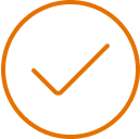 An orange circle with a checkmark inside it.