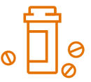 An orange pill bottle icon with pills beside it.