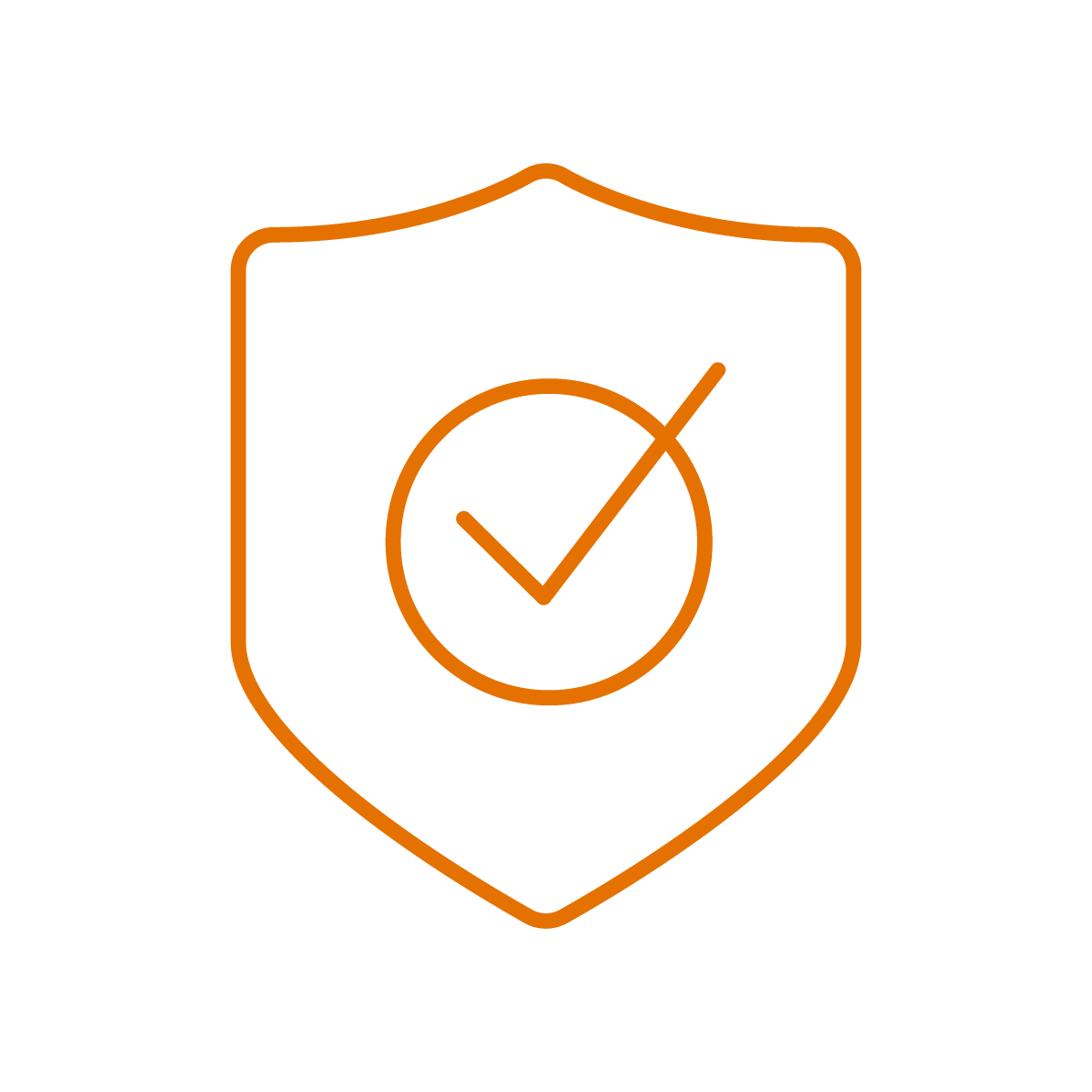 An orange shield icon with a checkmark inside it.