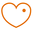 An orange heart icon with a dot inside it.